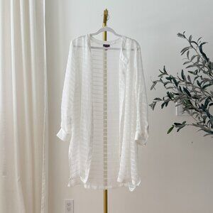 Vince Camuto Sheer Tunic | White Textured Stripe | Button Front | 2X